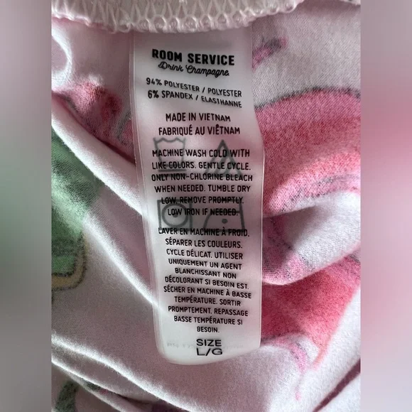 Room Service “Drink Champagne” Women's Pink Printed Pajama Set Size L - Picture 9 of 9
